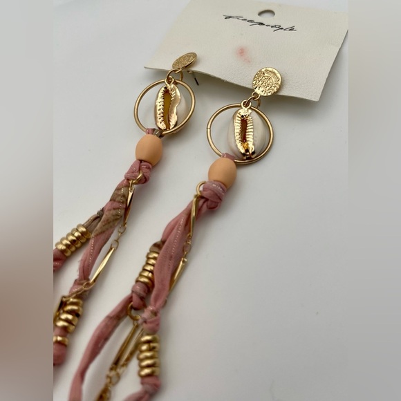FP Free People | Cowrie Shell Dangle Drop Earrings | Pink & Rose Gold - Picture 4 of 5
